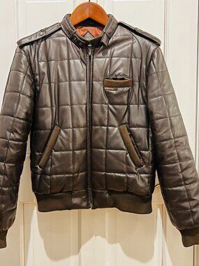 Members Only Leather Cafe Racer Jacket Men 40 VTG 80s Brown Quilted